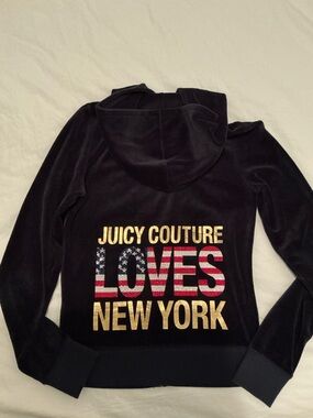 Juicy Couture Juicy Loves NY Navy Velour Hoodie Size Small